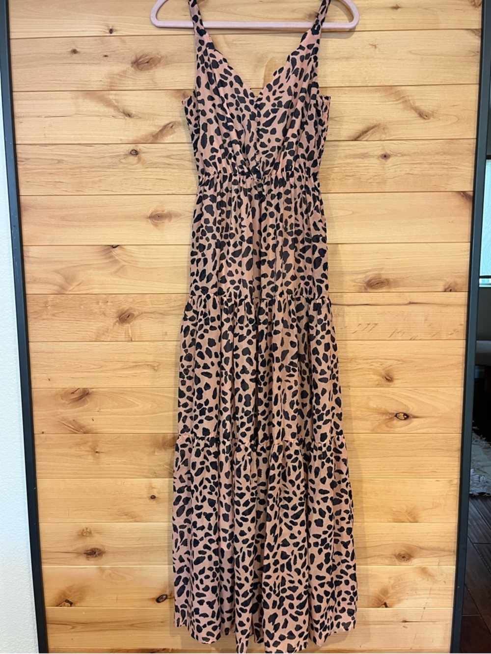 Sleeveless Leopard Print Maxi Dress in Tan and Black